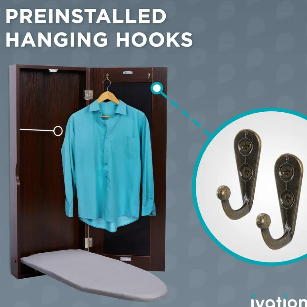 Ivation Foldable Ironing Board Cabinet, Wall-Mount With Mirror