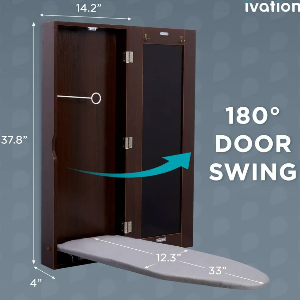 Ivation Foldable Ironing Board Cabinet, Wall-Mount With Mirror