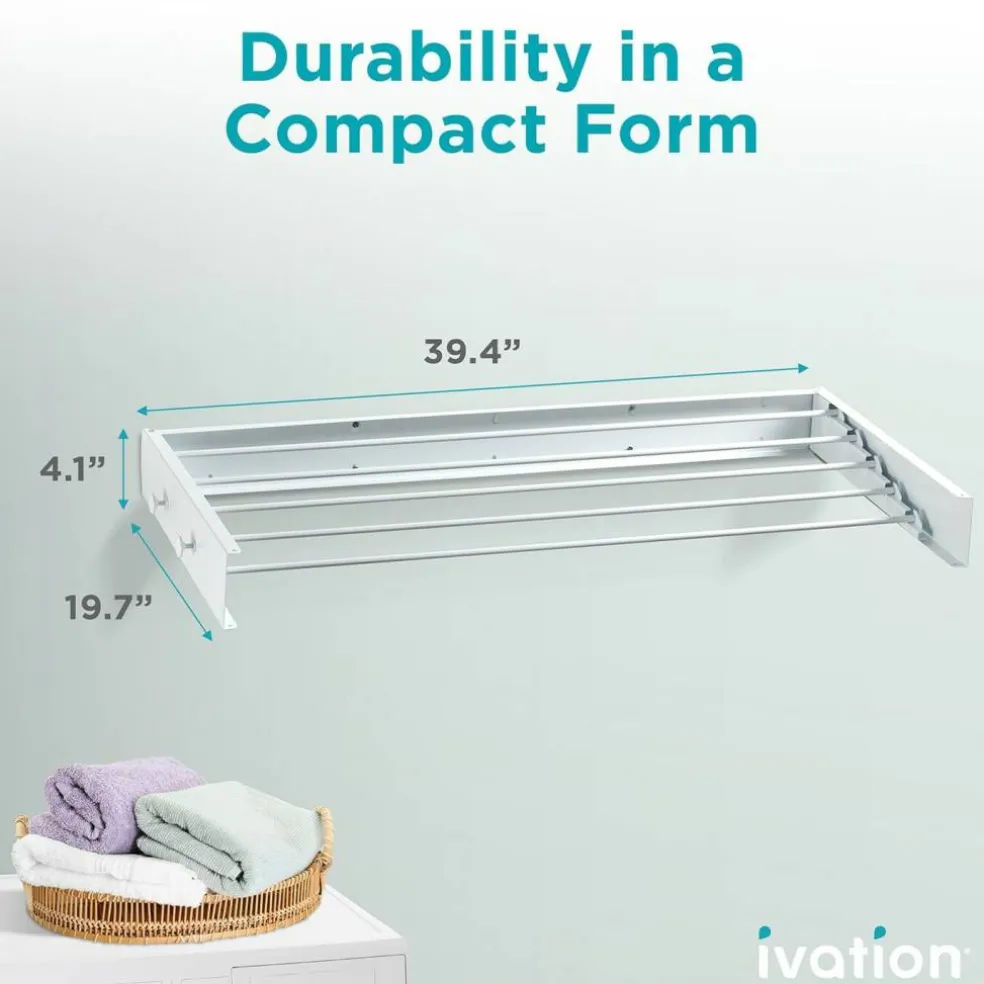 Ivation Retractable Wall Mounted Clothes Drying Rack Foldable Laundry Drying Rack for Clothing