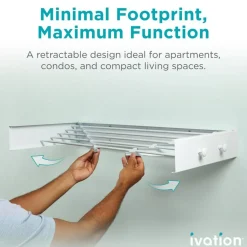 Ivation Retractable Wall Mounted Clothes Drying Rack Foldable Laundry Drying Rack for Clothing