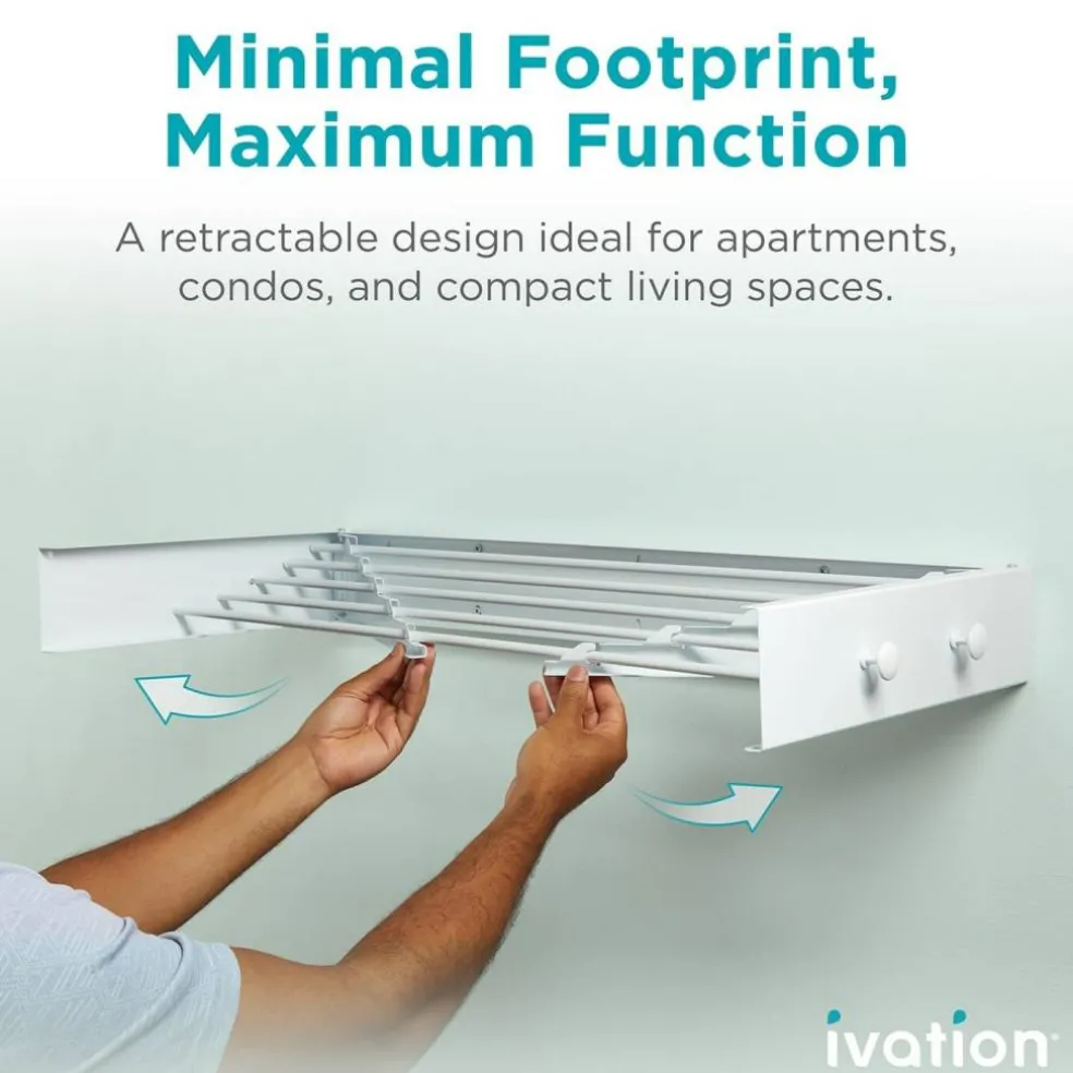 Ivation Retractable Wall Mounted Clothes Drying Rack Foldable Laundry Drying Rack for Clothing