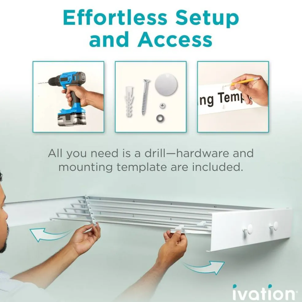 Ivation Retractable Wall Mounted Clothes Drying Rack Foldable Laundry Drying Rack for Clothing