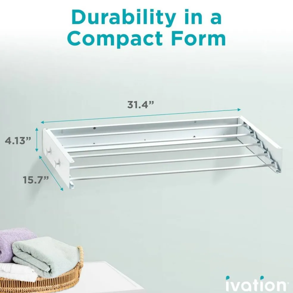 Ivation Retractable Wall Mounted Clothes Drying Rack Foldable Laundry Drying Rack for Clothing