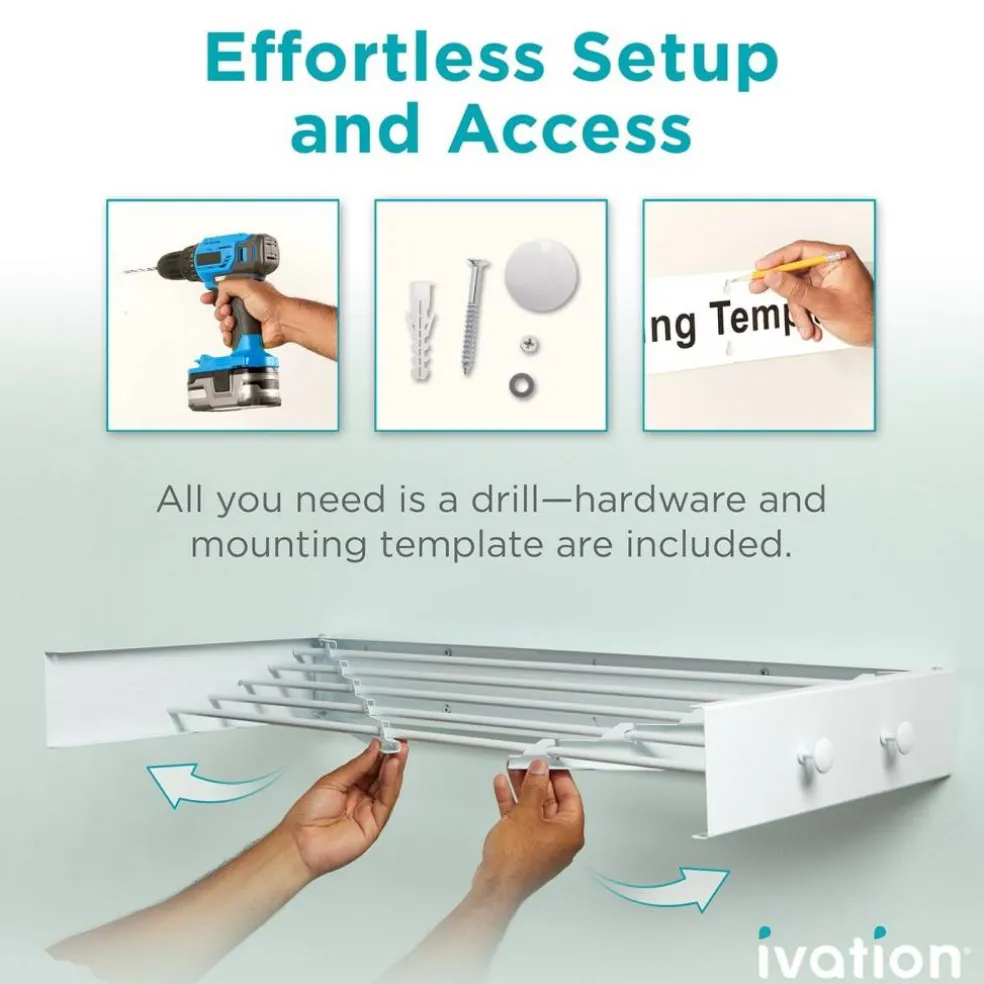 Ivation Retractable Wall Mounted Clothes Drying Rack Foldable Laundry Drying Rack for Clothing