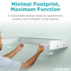 Ivation Retractable Wall Mounted Clothes Drying Rack Foldable Laundry Drying Rack for Clothing