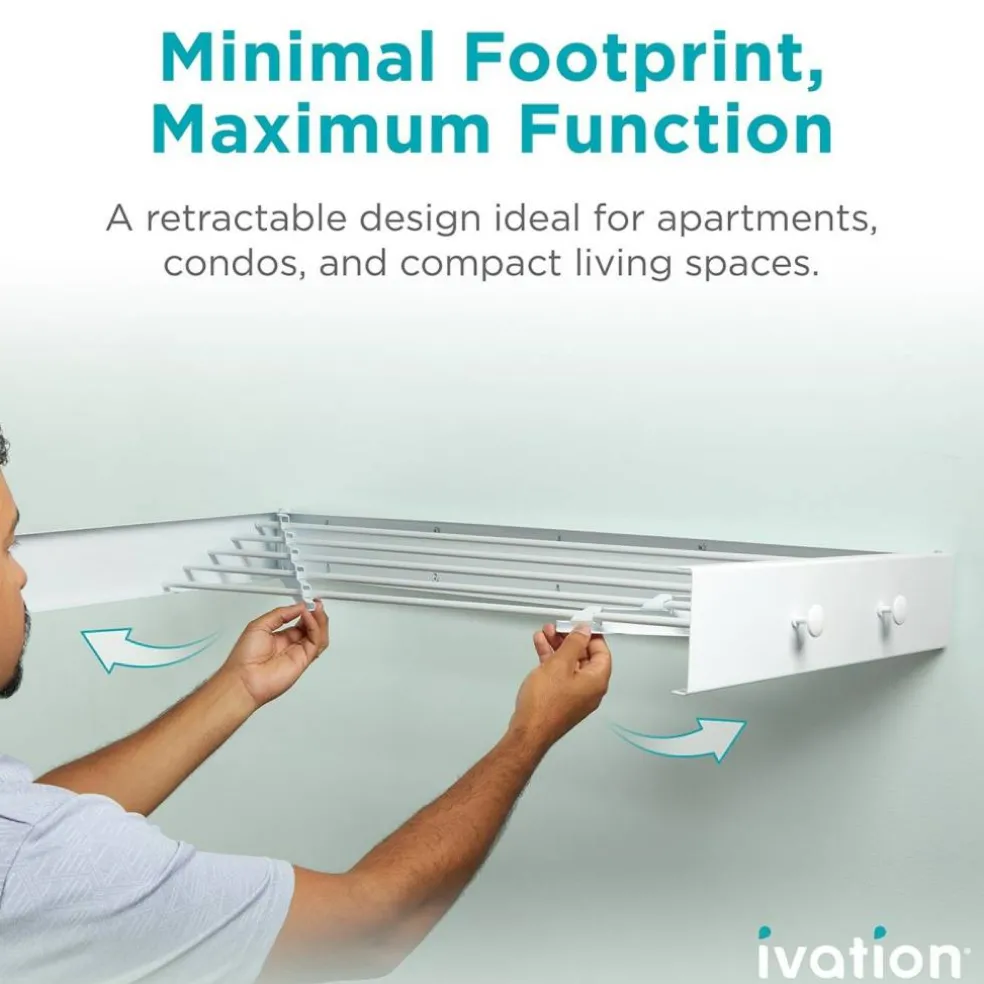Ivation Retractable Wall Mounted Clothes Drying Rack Foldable Laundry Drying Rack for Clothing