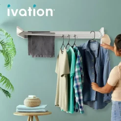 Ivation Retractable Wall Mounted Clothes Drying Rack Foldable Laundry Drying Rack for Clothing