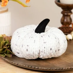 5" Ivory Knitted Fall Harvest Tabletop Pumpkin