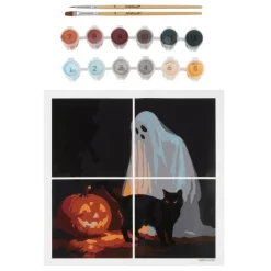 Jack-o'-Lantern, Black Cat & Ghost Paint-by-Number Gallery Mini Kit by Artist's Loft®