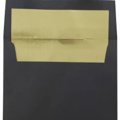 JAM Paper A6 Black Linen Gold Foil Lined Invitation Envelopes
