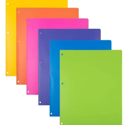 JAM Paper Fashion Color Heavy Duty Plastic 3-Hole School Folders with Pockets, 6ct.