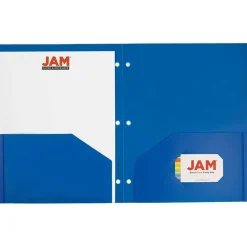 JAM Paper Primary Color Heavy Duty Plastic 3-Hole School Folders with Pockets, 6ct.