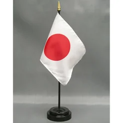 Japan Desk Flag with Base; American Made Rayon 4x6 inch Miniature Table Set Includes One Small Mini Country Stick Flags and One Black Stand