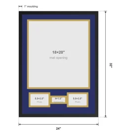 Jersey Shadowbox 24x32 With Nameplate-Photo Openings - Matte Black Frame Black-White Mat