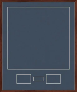 Jersey Shadowbox 30x36 With Nameplate-Photo Openings - Rich Walnut Frame Navy Blue-White Mat
