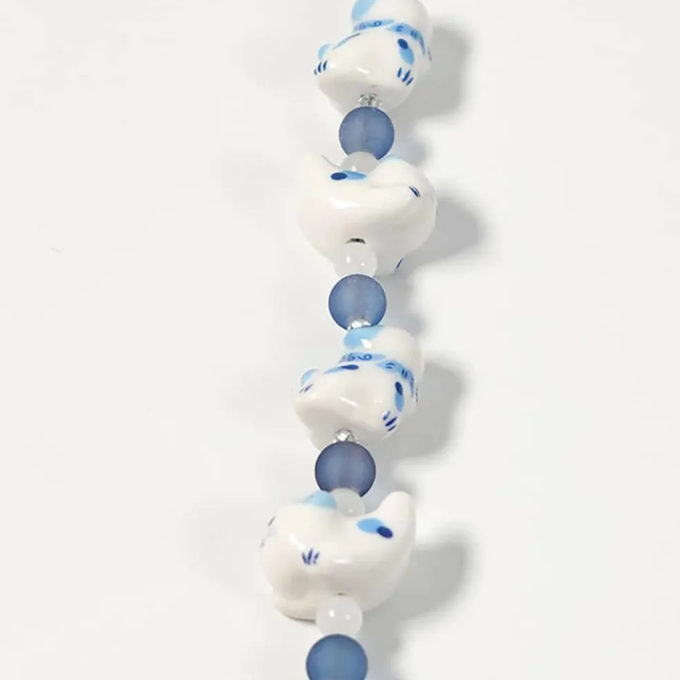 Jesse James Beads 15mm Blue & White Ceramic Cat Beads