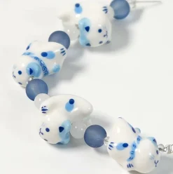 Jesse James Beads 15mm Blue & White Ceramic Cat Beads