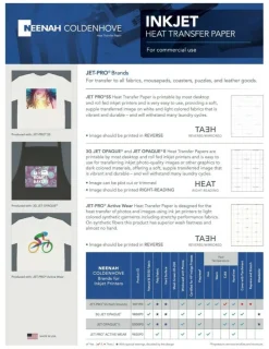 JET PRO ACTIVE WEAR INKJET TRANSFER PAPER FOR WHITE FABRIC 8.5