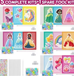 JMMICO Poke in Pro Art Kits for Girls, Poke Art for Kids Ages 4-8, 10 PCS Princesses & 5 PCS Decors, No Mess DIY Princesses Craft, Holiday Gifts for Kids