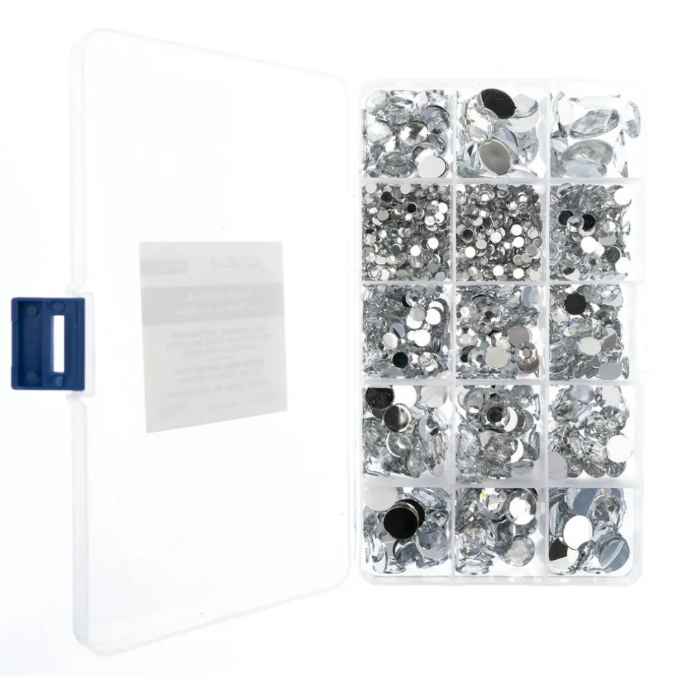 John Bead Crystal Assorted Round & Oval Acrylic Flat Back Rhinestones Box