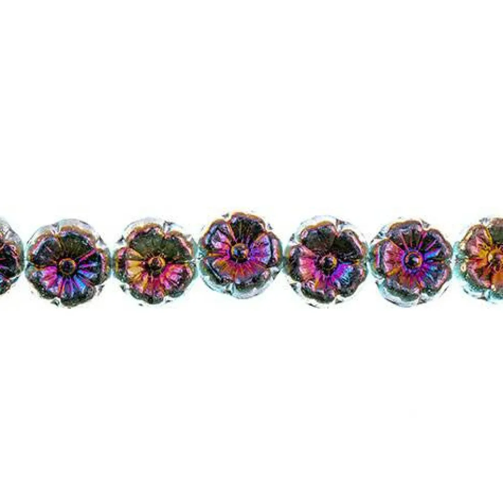 John Bead Czech Pressed Glass 9mm Flower Bead Strand, 66pcs