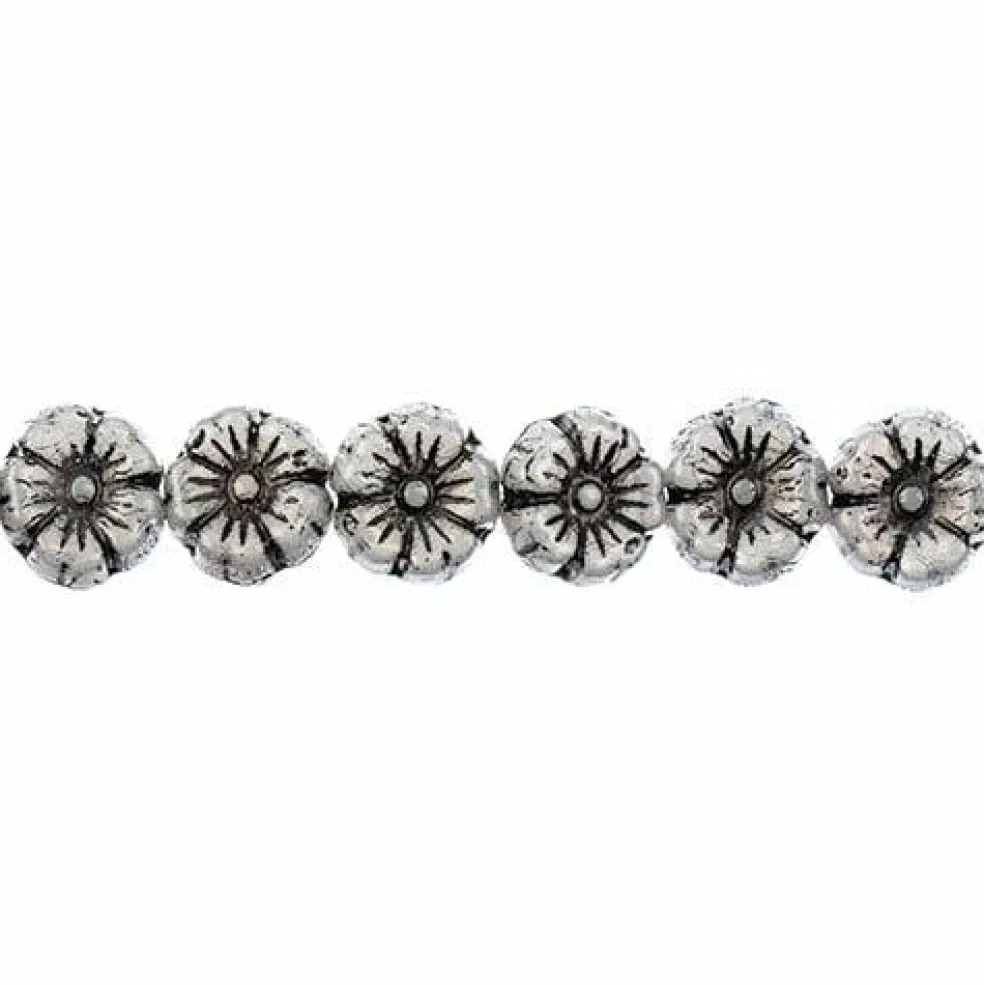 John Bead Czech Pressed Glass 9mm Flower Bead Strand, 66pcs
