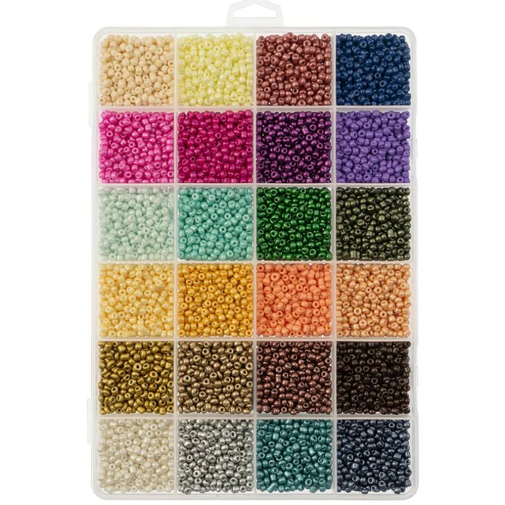 John Bead 12500pcs Assorted 24 Colors Glass Seed Beads 8/0 Jewelry Making Bead Box