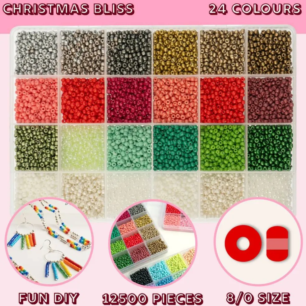 John Bead 12500pcs Assorted 24 Colors Glass Seed Beads 8/0 Jewelry Making Bead Box