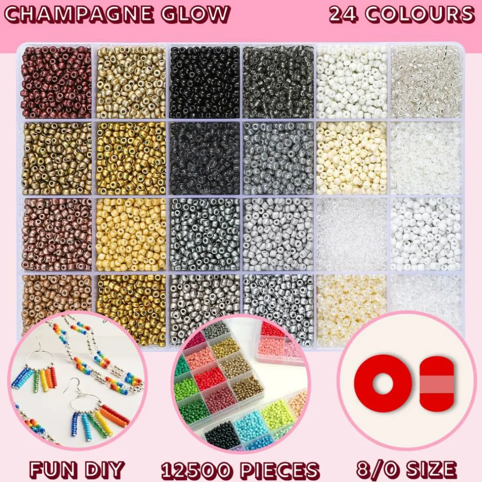 John Bead 12500pcs Assorted 24 Colors Glass Seed Beads 8/0 Jewelry Making Bead Box