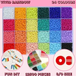 John Bead 12500pcs Assorted 24 Colors Glass Seed Beads 8/0 Jewelry Making Bead Box