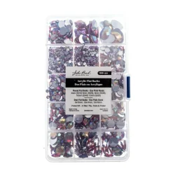 John Bead Red AB Assorted Round & Oval Acrylic Flat Back Rhinestones Box