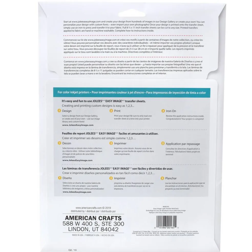 Jolee's Easy Image Transfer 8.5"x11" 24 Sh/Pkg For Light Fabrics 8600165 Made in USA