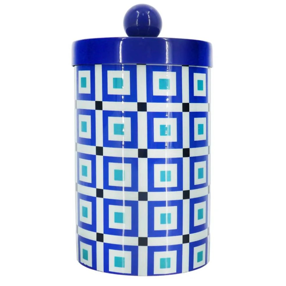 Jonathan Adler x Michaels Blue & White Square Pattern Tabletop Metal Container