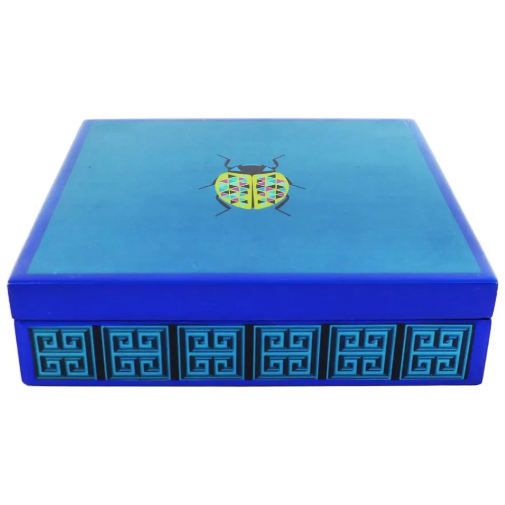 Jonathan Adler x Michaels 8" Blue Greek Key & Geometric Beetle Tabletop Box
