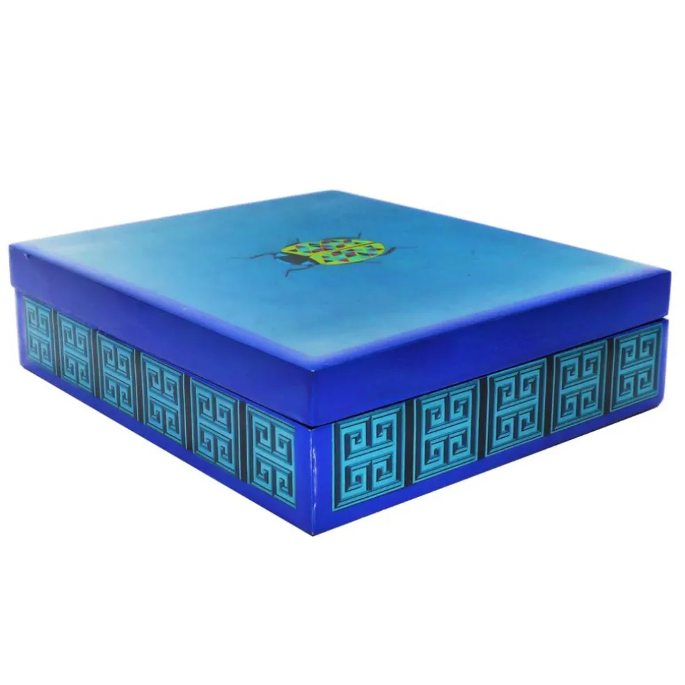 Jonathan Adler x Michaels 8" Blue Greek Key & Geometric Beetle Tabletop Box