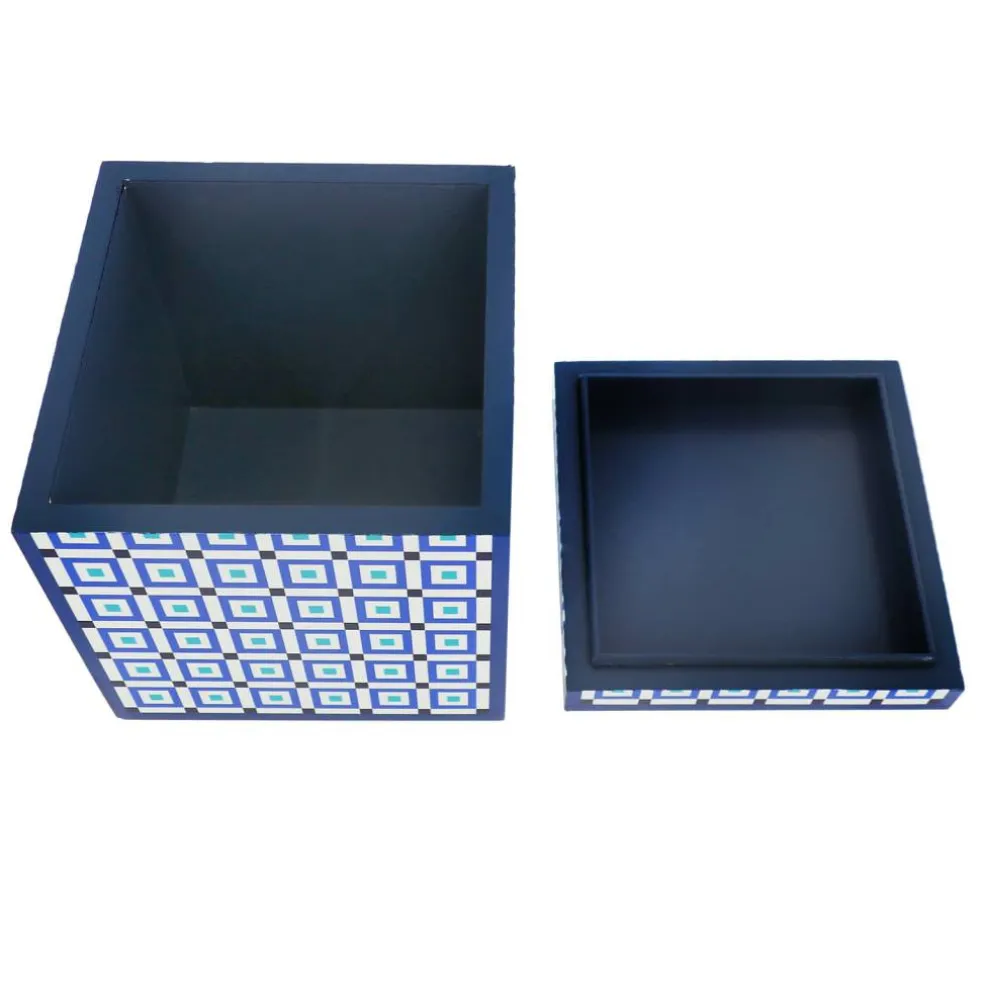 Jonathan Adler x Michaels 6.25" Blue & White Square Pattern Tabletop Box