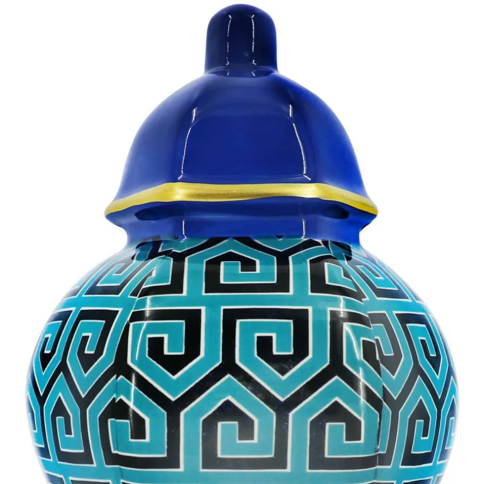 Jonathan Adler x Michaels 8.25" Dark Blue & Turquoise Geometric Ceramic Wall Urn