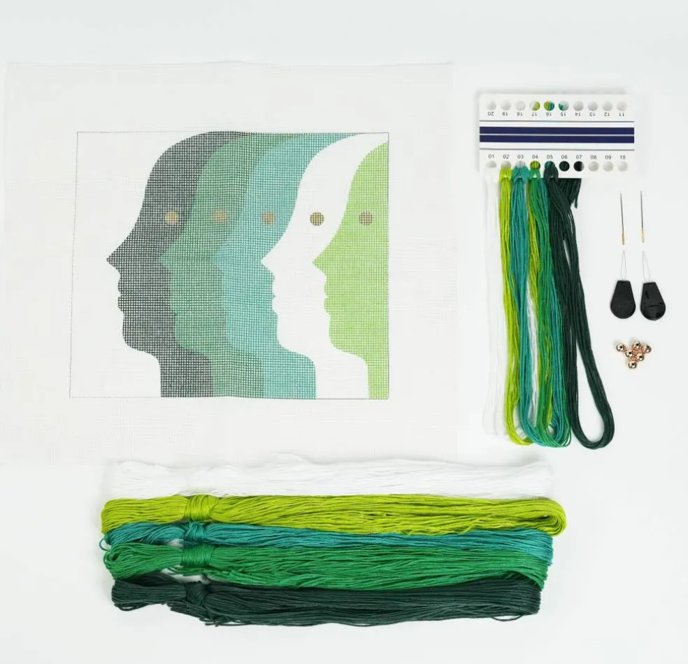 Jonathan Adler x Michaels Green & White Atlas Faces Needlepoint Kit