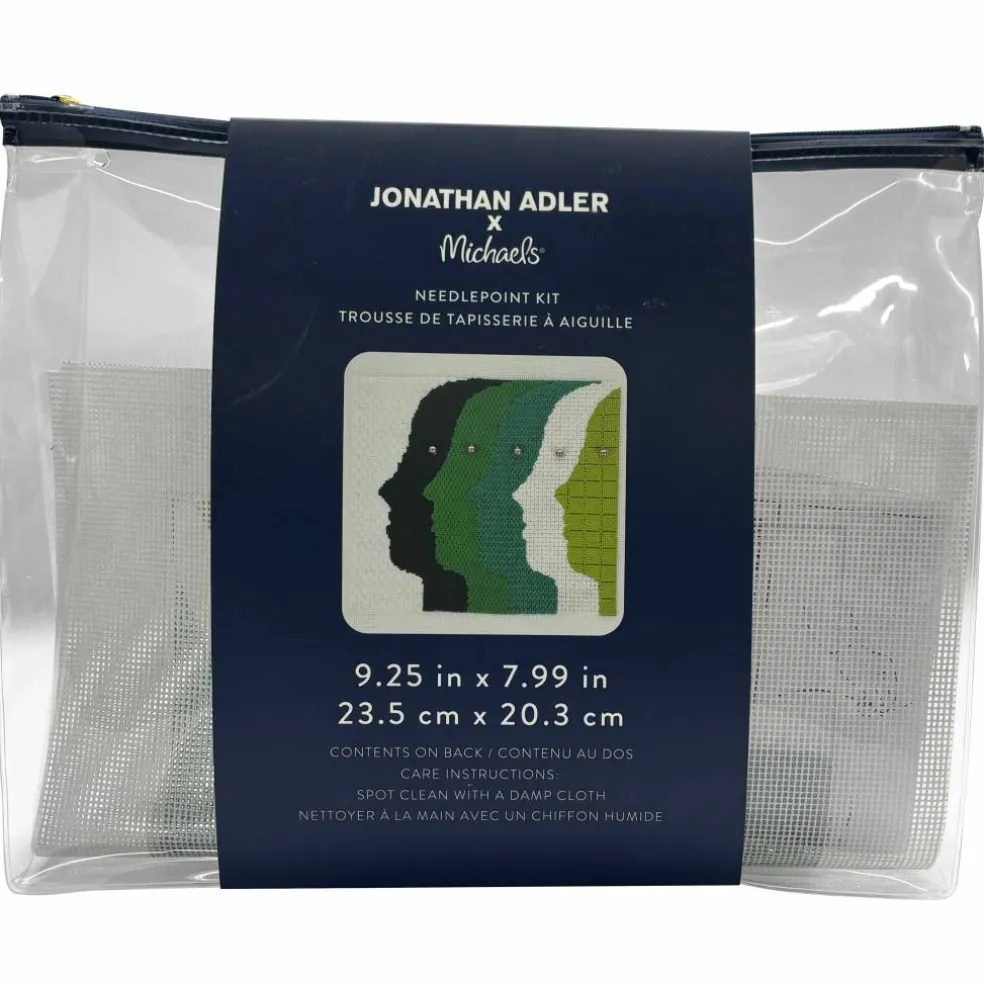 Jonathan Adler x Michaels Green & White Atlas Faces Needlepoint Kit