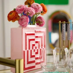 Jonathan Adler x Michaels 9.25" Pink & Red Geometric Illusion Square Tabletop Vase
