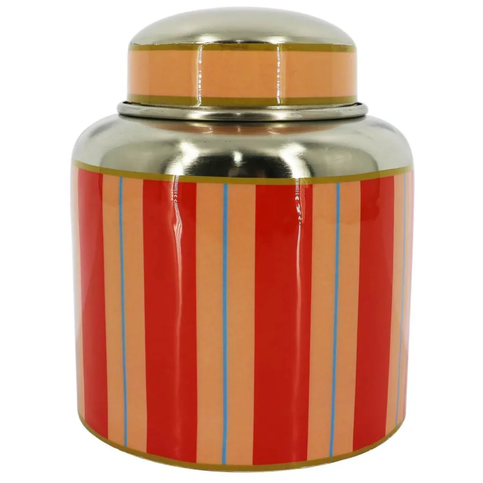 Jonathan Adler x Michaels 6" Red Striped Tabletop Metal Container with Lid