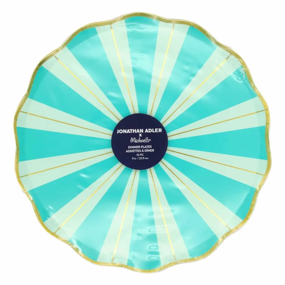 Jonathan Adler x Michaels 9" Teal Stripes Paper Dinner Plates, 10ct.