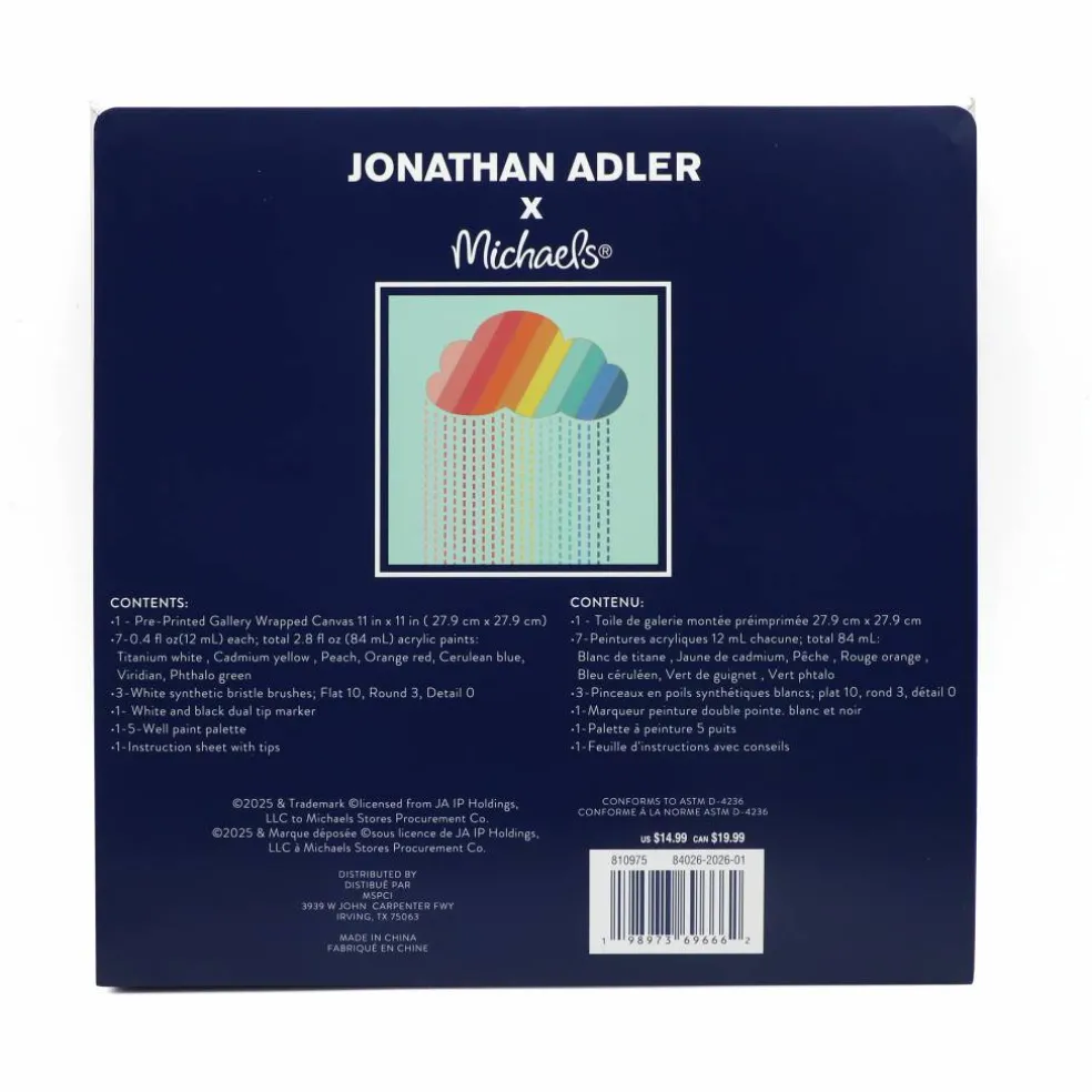 Jonathan Adler x Michaels 11" x 11" Rainbow Rainfall Canvas Painting Kit