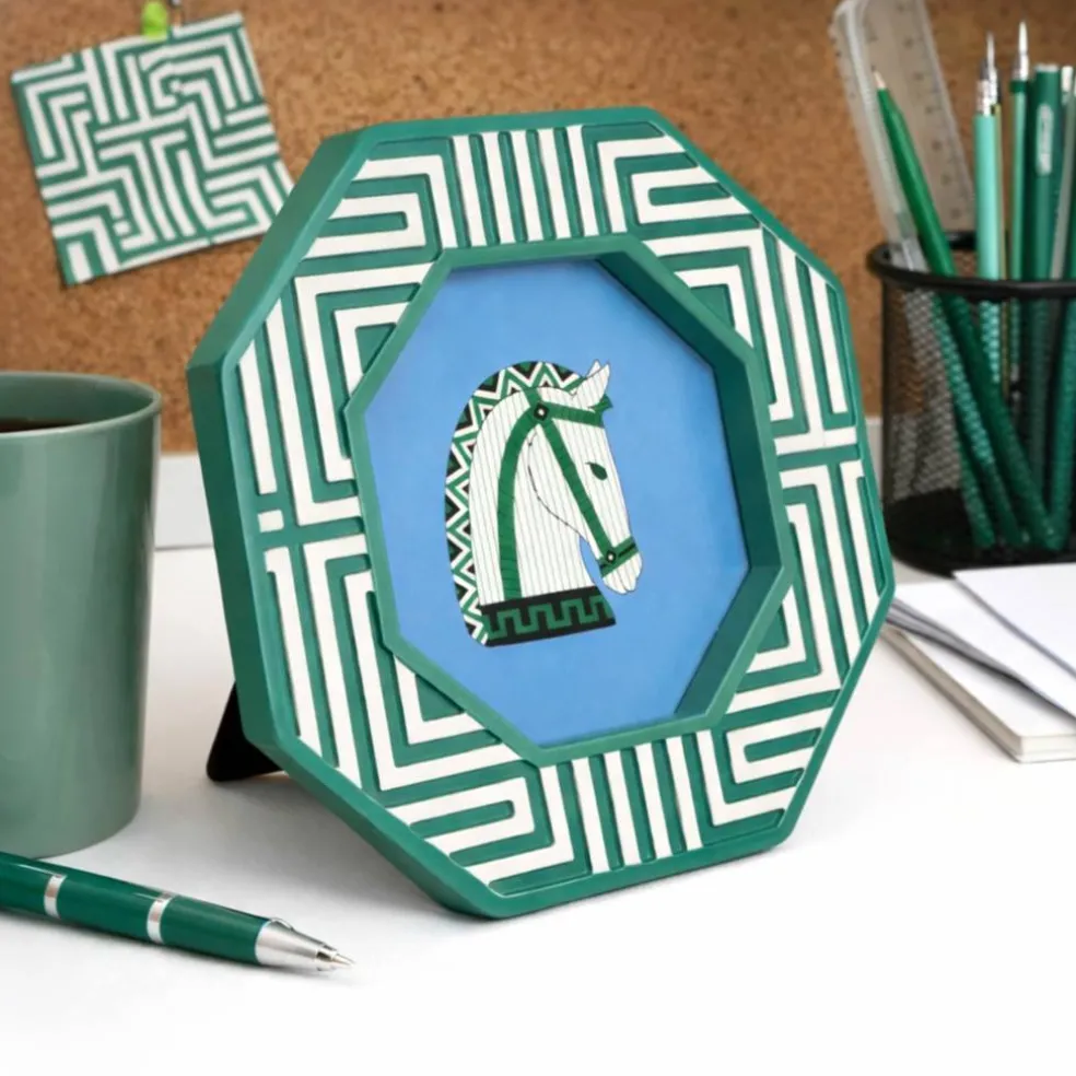 Jonathan Adler x Michaels 4" x 4" Teal & White Greek Key Hexagonal Tabletop Frame