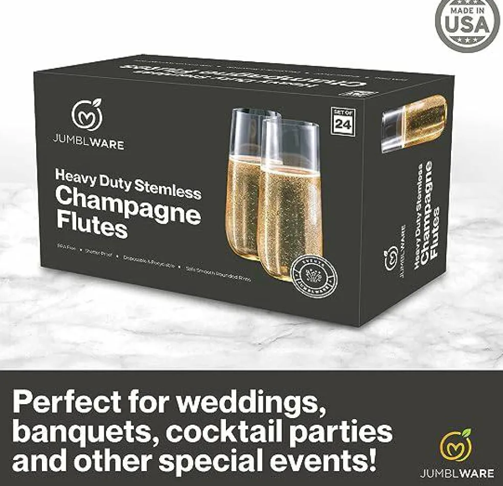 JumblWare 24 9-oz. Stemless Disposable Plastic Champagne Flutes, Clear