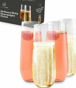 JumblWare 24 9-oz. Stemless Disposable Plastic Champagne Flutes, Clear