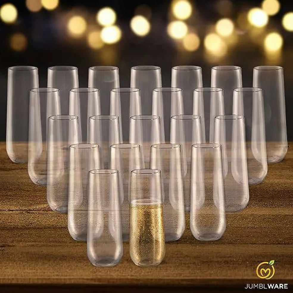 JumblWare 24 9-oz. Stemless Disposable Plastic Champagne Flutes, Clear