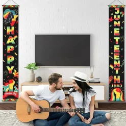 Juneteenth Door Banner 71x12 Inch 2 Pack Happy Juneteenth Porch Sign – African American Independence Day 1865 Freedom Decoration Outdoor Fabric Wall Hanging Party Supplies for Home, Yard, Celebration