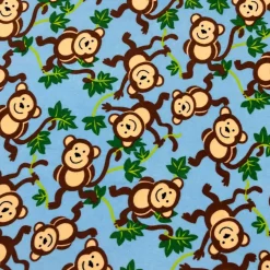 Jungle Monkeys Baby Blue Fleece Fabric | Free Shipping | Buy More & Save More