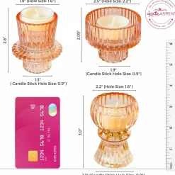 Kate Aspen® Assorted Vintage Ribbed Rose Gold Pink Glass Candlestick Candle Holder Set